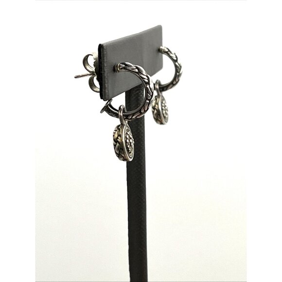 John Hardy Sterling Silver Classic Chain Diamond Pierced Dangle Hoop Earrings - Picture 8 of 9